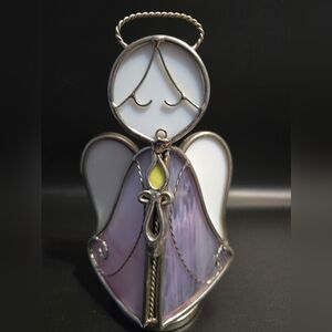 Stained Glass Angel Figurine in Purple and Silver